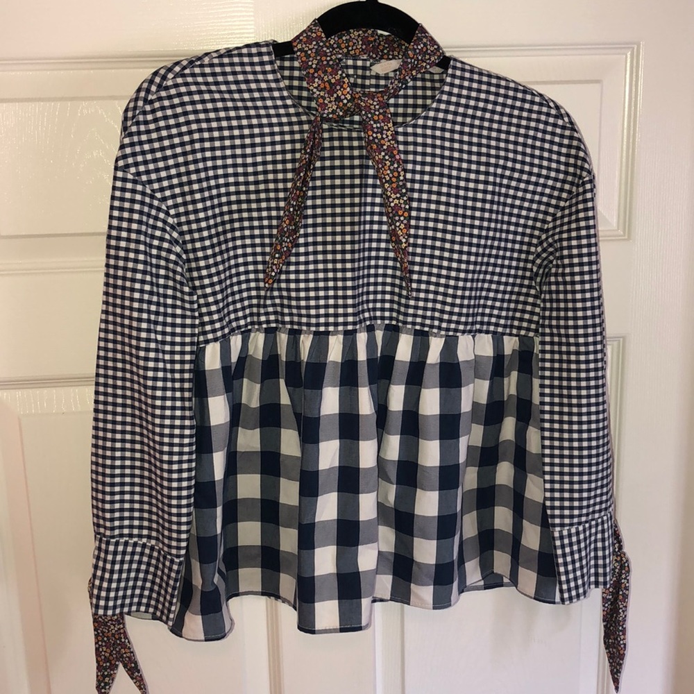 zara checkered blouse